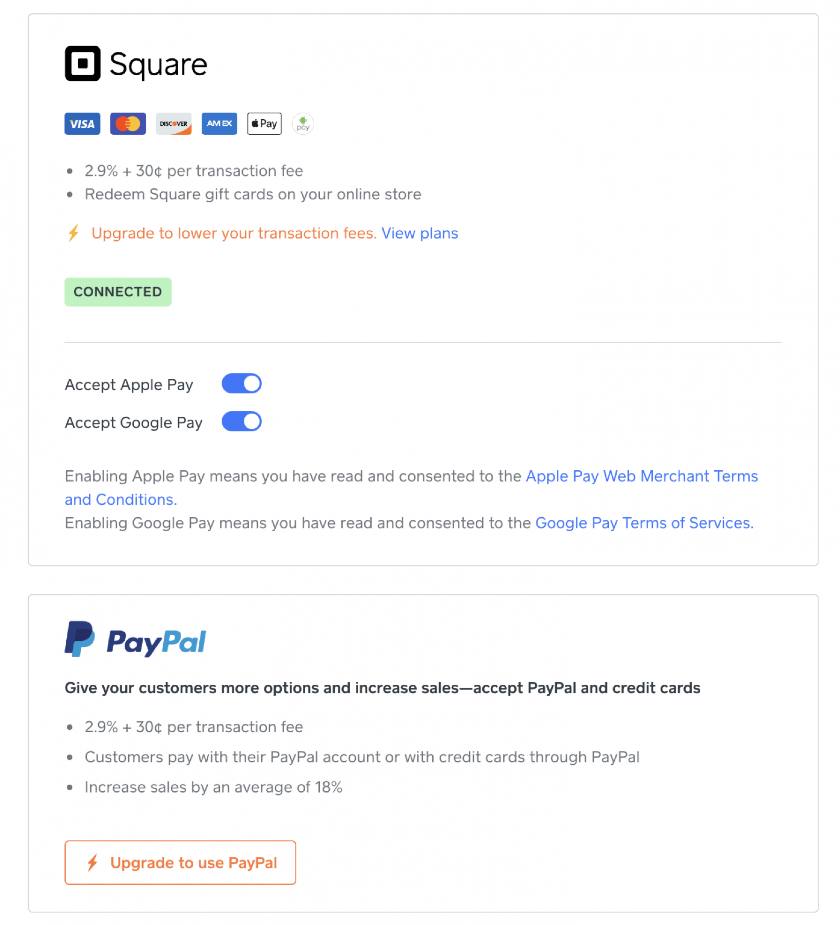 Showing Square’s free online store comes with built-in features.