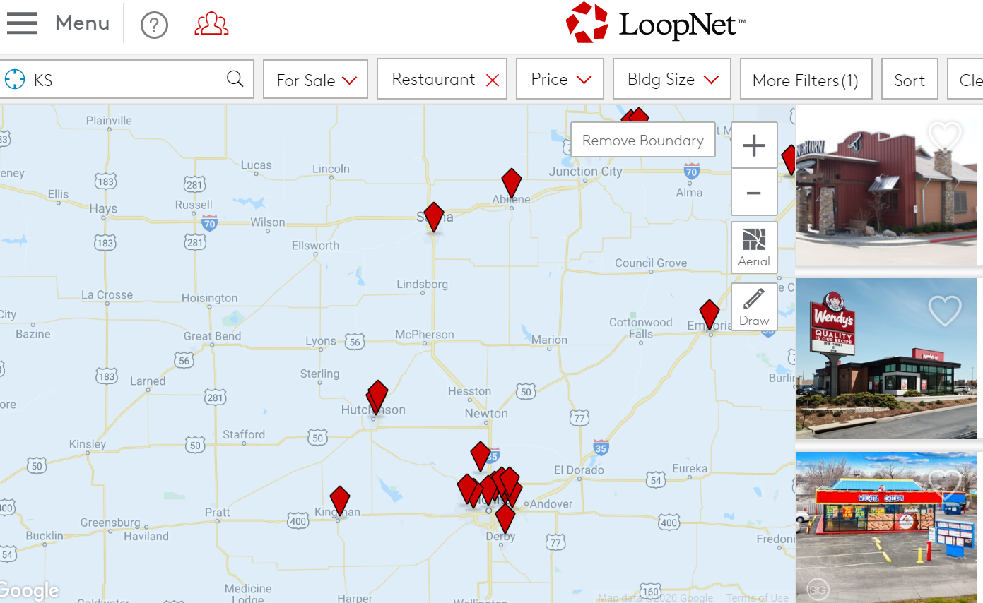 loopnet search listings of restaurants map