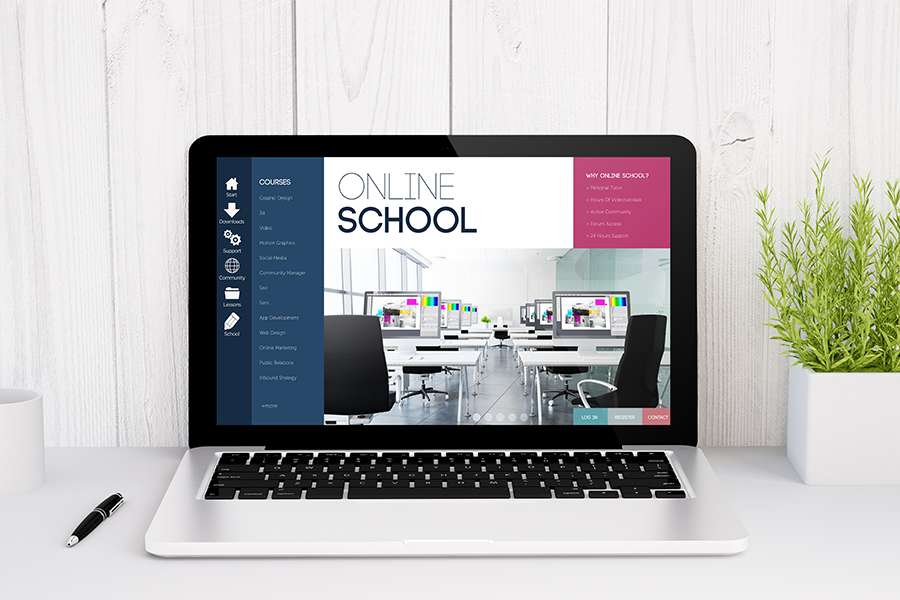 online school website interface on a laptop screen