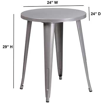 Small, four-legged stainless steel table.