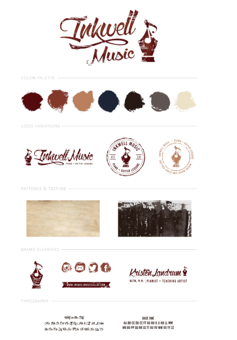 Example of a brand board for Inkwell Music