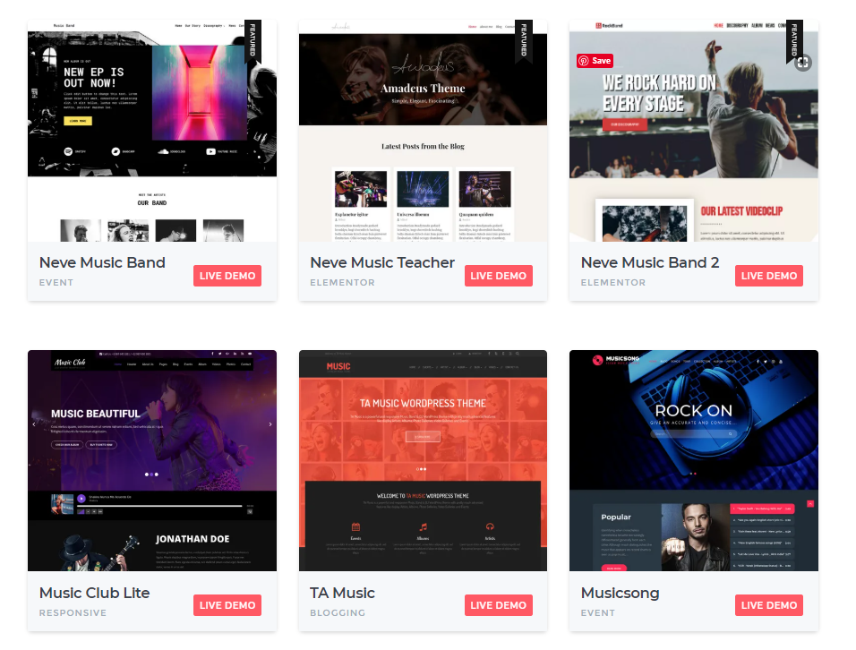 Examples of WordPress themes for music blogs