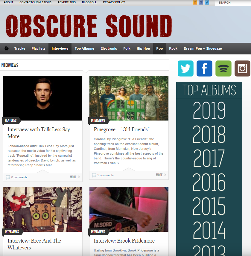 Obscure Sound music blog features interviews with indie musicians