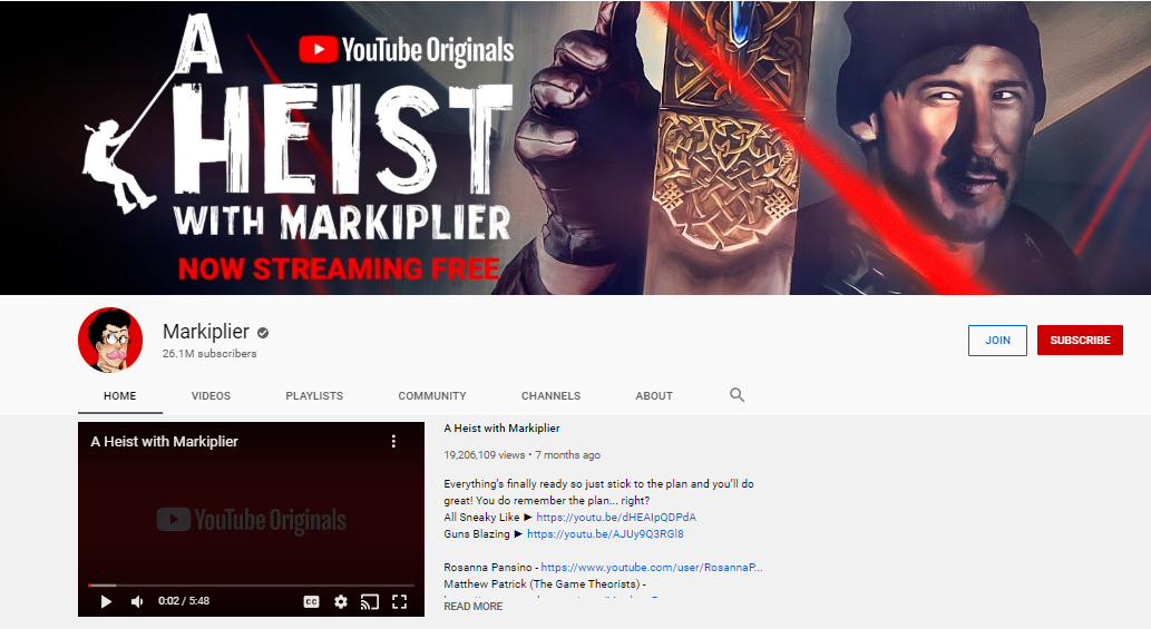The Markiplier YouTube channel