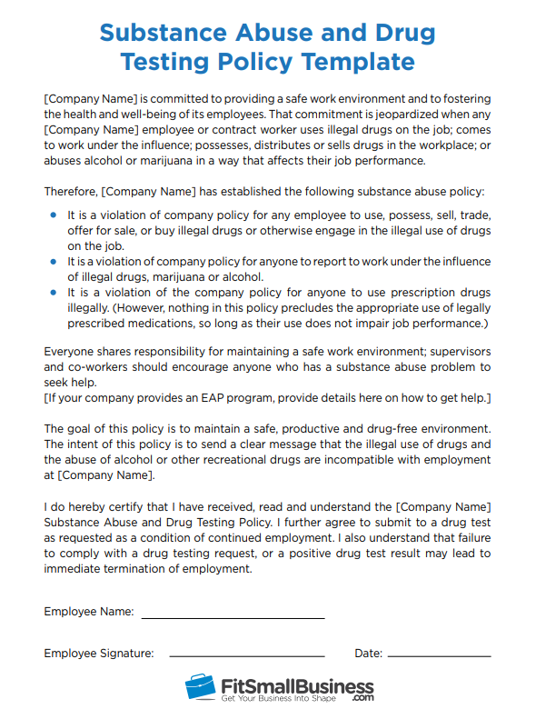 Drug Testing Policy Template