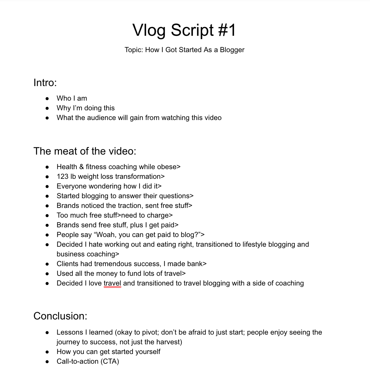 vlog sample script