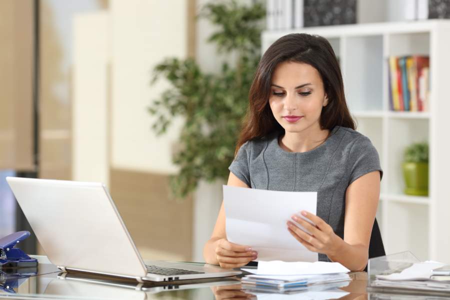 Business Girl Having Look Paper Office