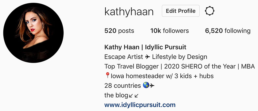 Kathy Haan's Instagram Bio