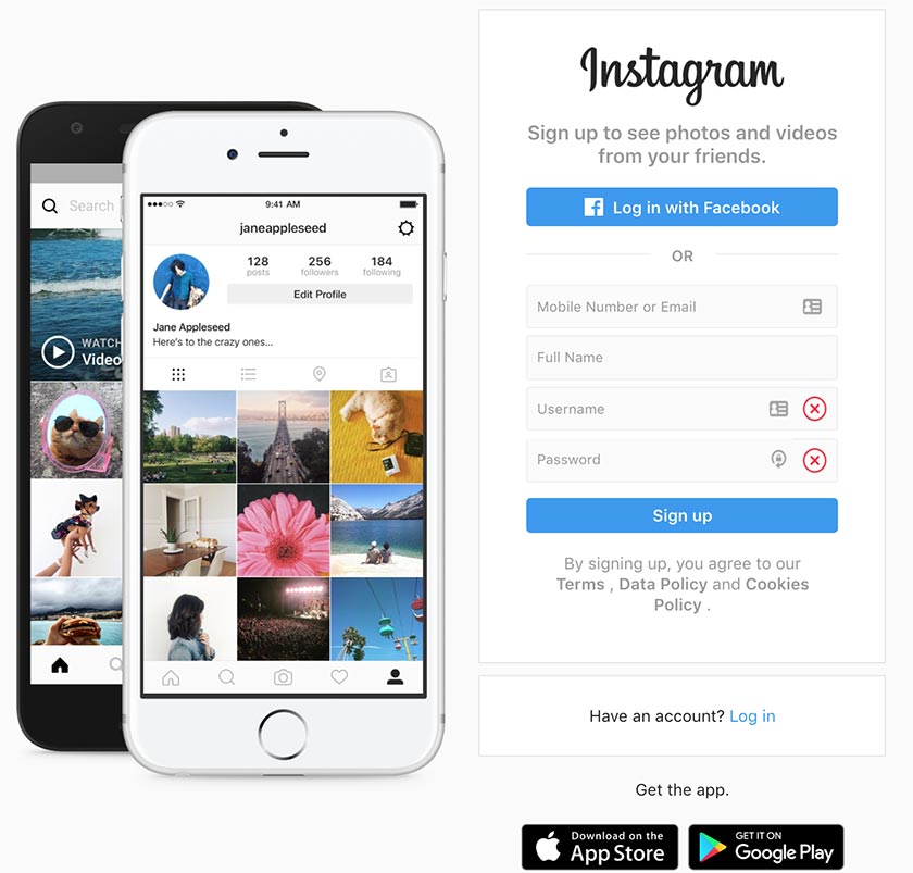 Login Page of Instagram