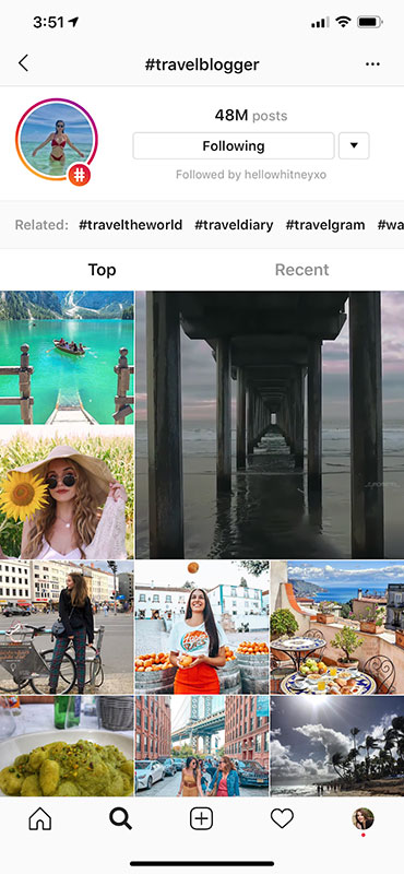 48 million posts with travel blogger hashtag