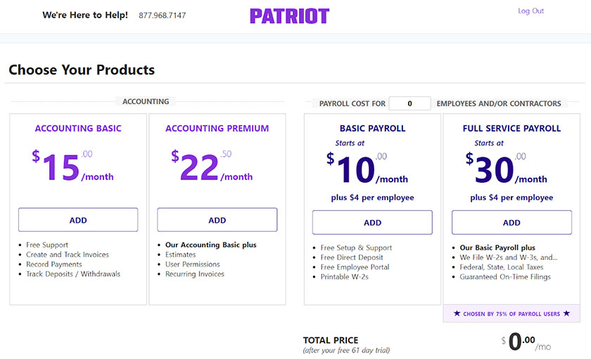 Patriot Pricing Tables to choose