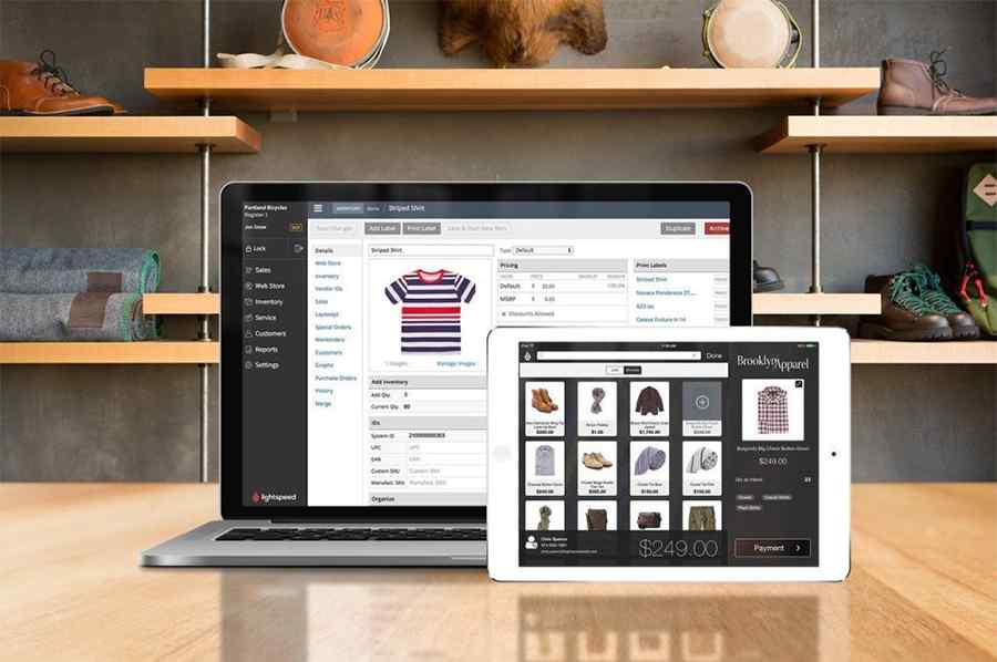 Showing pos inventory system on a laptop and tablet.