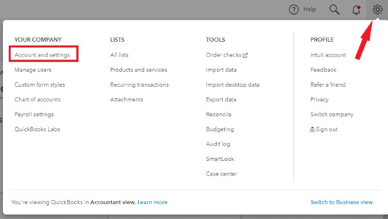 Account and Settings in QuickBooks Online