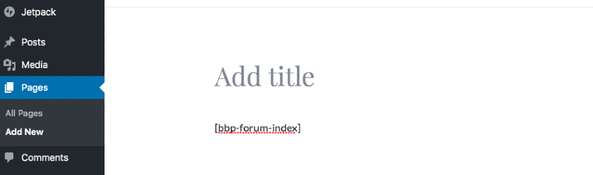 Adding bbPress shortcode to create forum page.