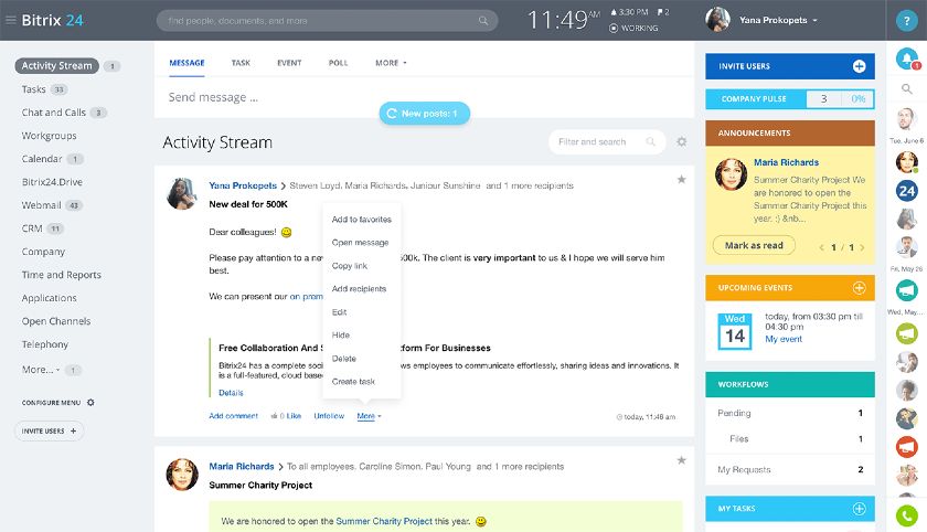 Bitrix24 contact interface