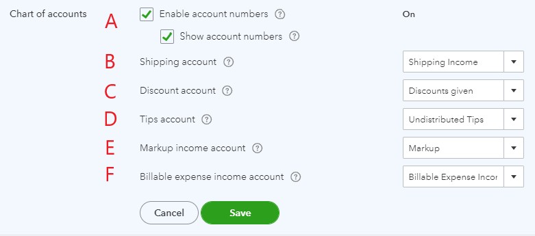 Chart of accounts settings in QuickBooks Online