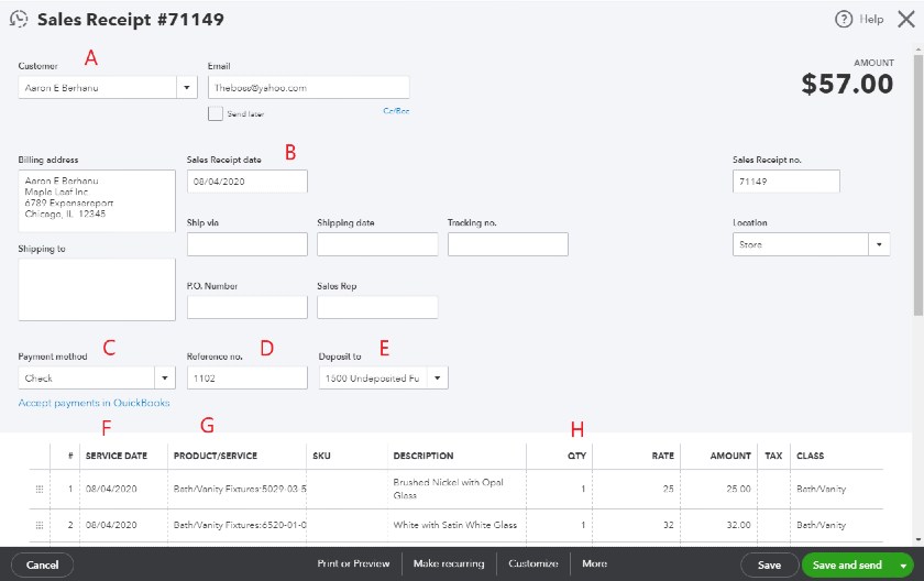 quickbooks sales receipts vs sales order