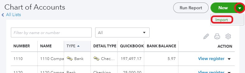 Import accounts into QuickBooks Online