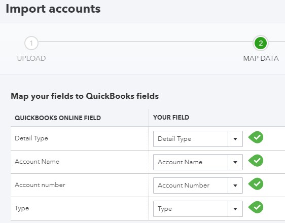 Mapping account data for importing into QuickBooks Online