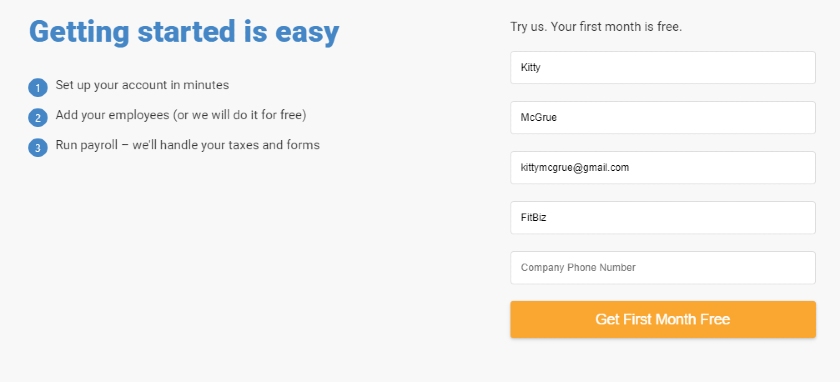 OnPay's SignUp Form
