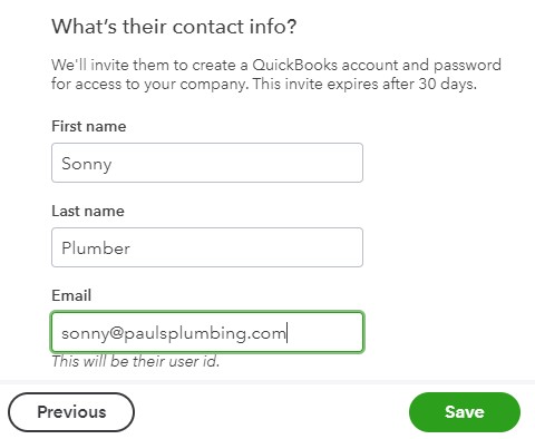 Provide user contact information in QuickBooks Online