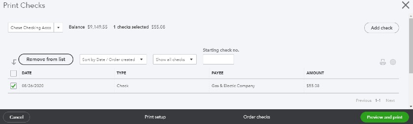 Select checks to print in QuickBooks Online