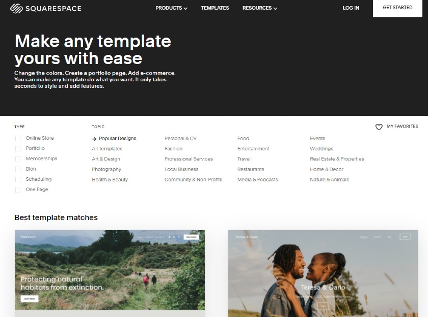 Squarespace more than 100 templates to choose from
