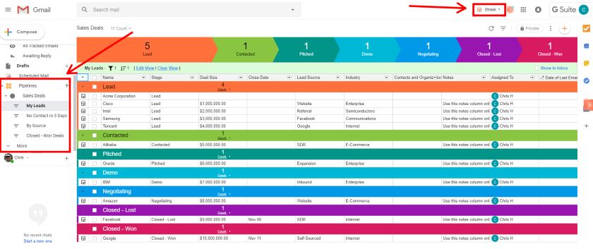Streak pipeline view