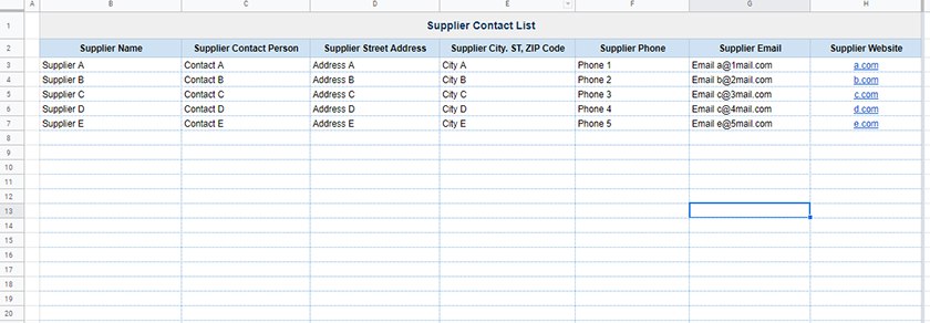 Supplier Contact List Template