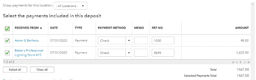 Add Customer Checks from Undeposited Funds