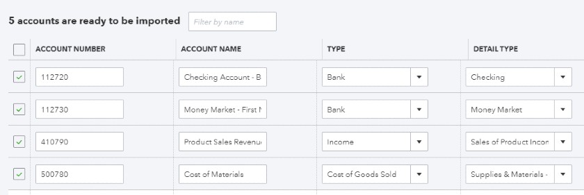 Verify account details before importing to QuickBooks Online