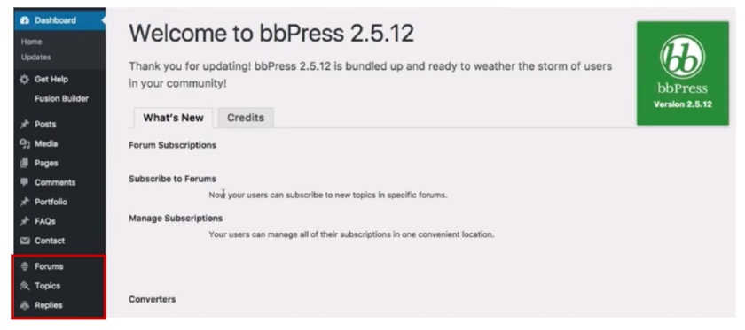 Screenshot della scheda opzioni di bbPress su WordPress