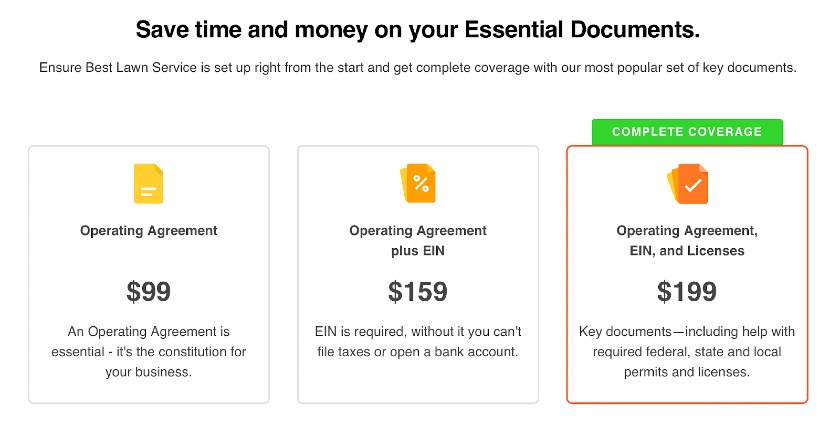 Screenshot of Legalzoom Pricing