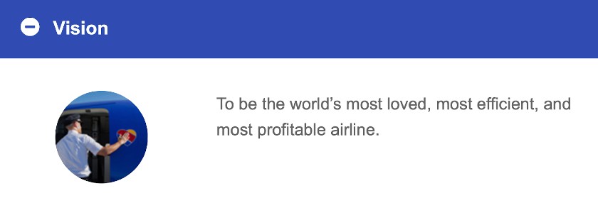 Screenshot of Southwest Airlines Vision Statement