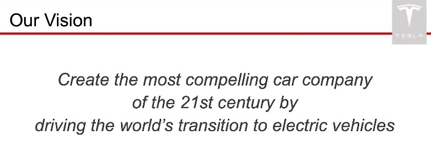 Screenshot of Tesla Vision Statement