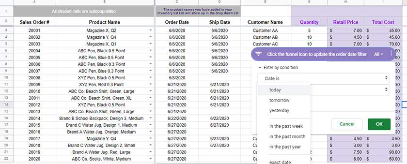 Sales record template