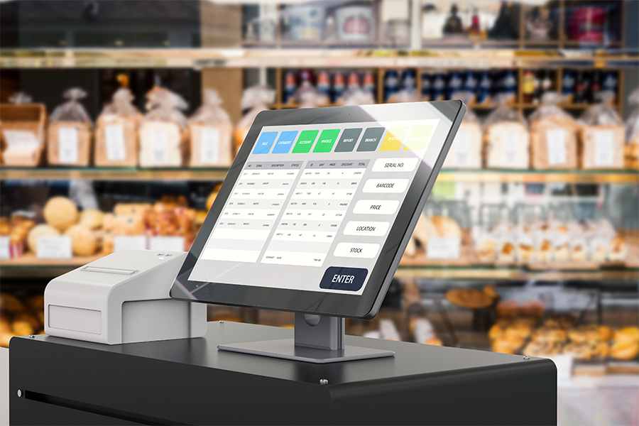 POS cash register system in a bakery.
