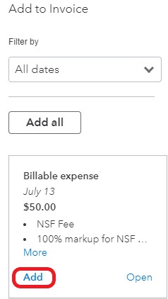 Add NSF Fee to invoice in QuickBooks Online