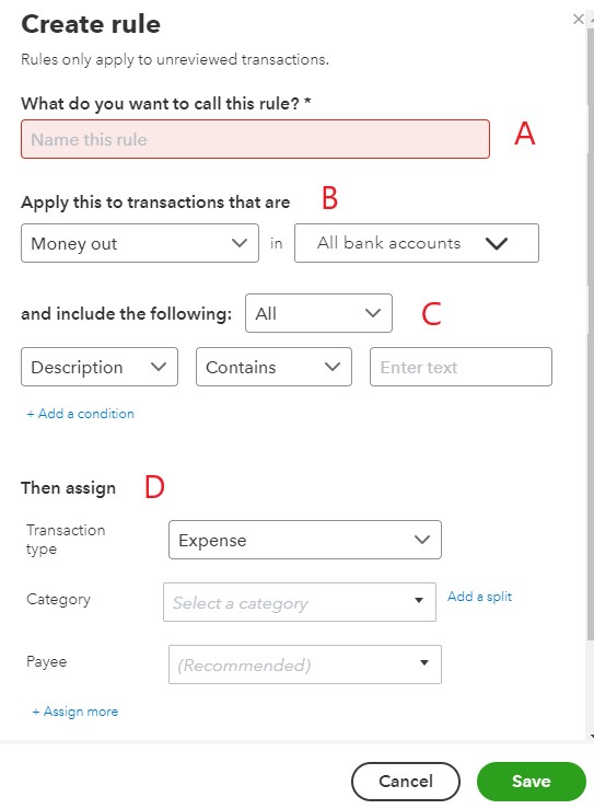 Design a Banking Rule in QuickBooks Online