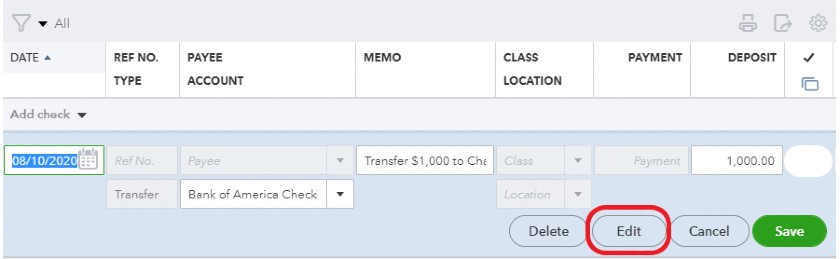 Edit a bank transfer in QuickBooks Online