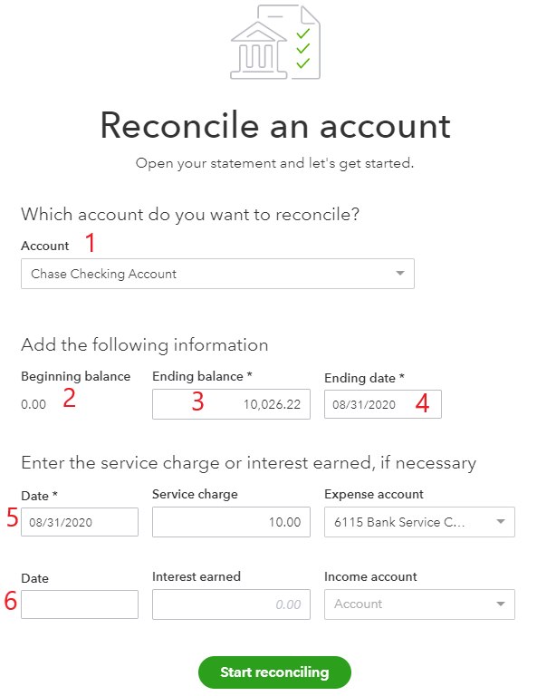 Enter information for bank reconciliation in QuickBooks