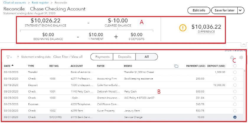 quickbooks bank reconciliation beginning balance incorrect