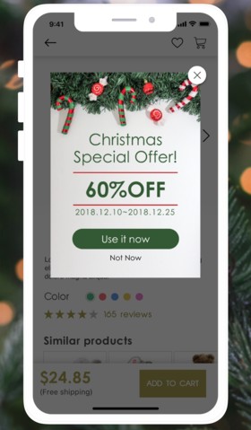 Screenshot of Christmas Themed Popup Display on Mobile
