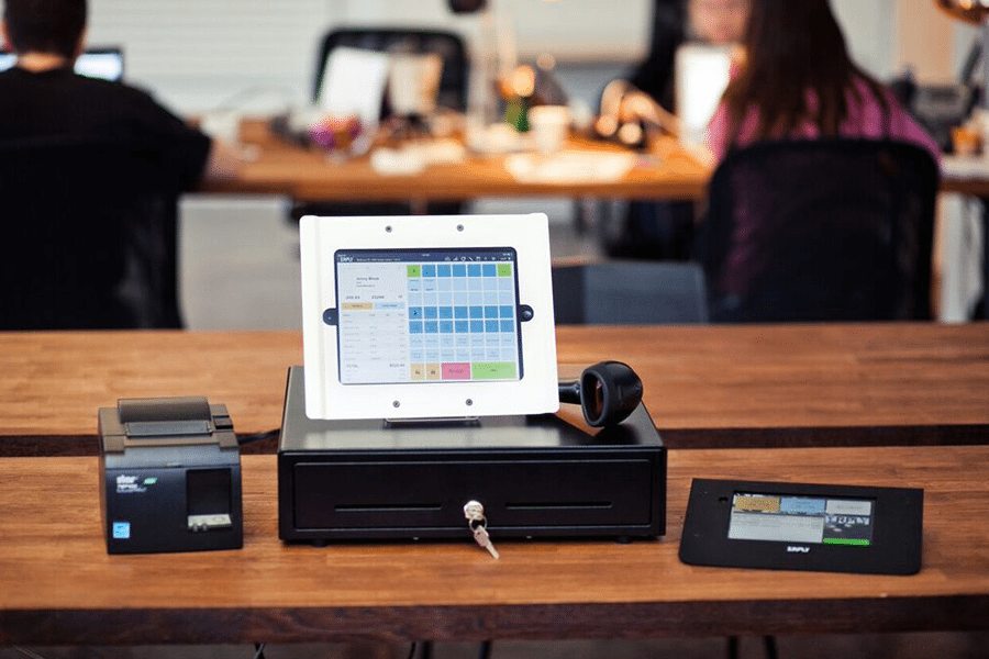 Cash register, scanner and receipt printer.