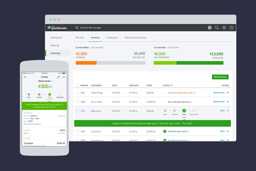 Quickbooks dashboard in mobile and deskop.