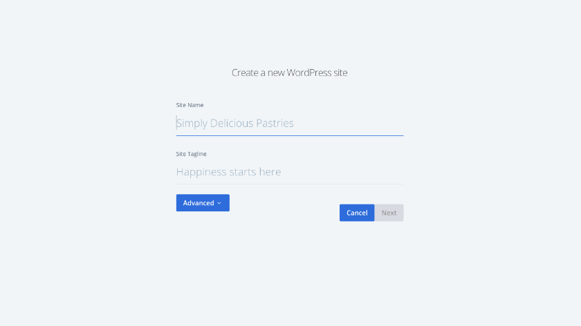 Create a new WordPress site in Bluehost.