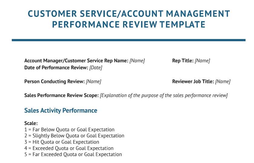 Customer service management performance review template