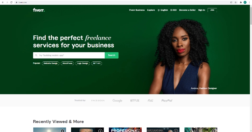 Fiverr Main site homepage.