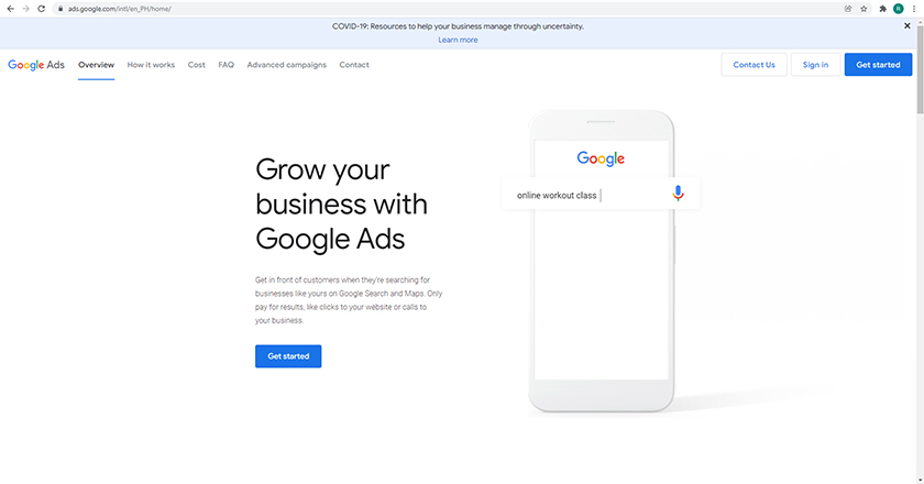 Google Ads interface has its own subdomain.