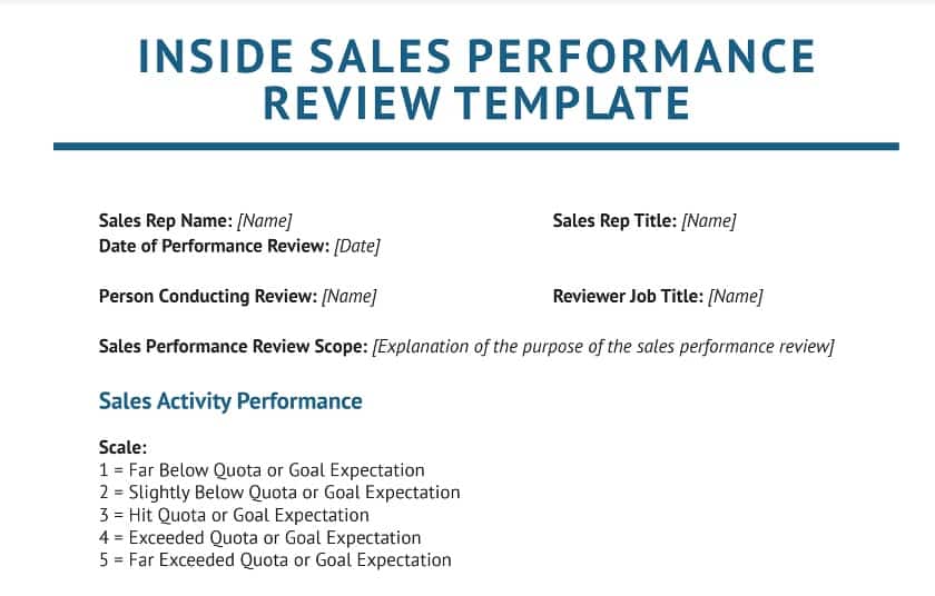 Inside sales performance review template